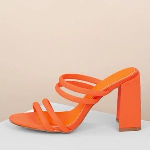 Neon Strappy Open Toe Block Heels Mules